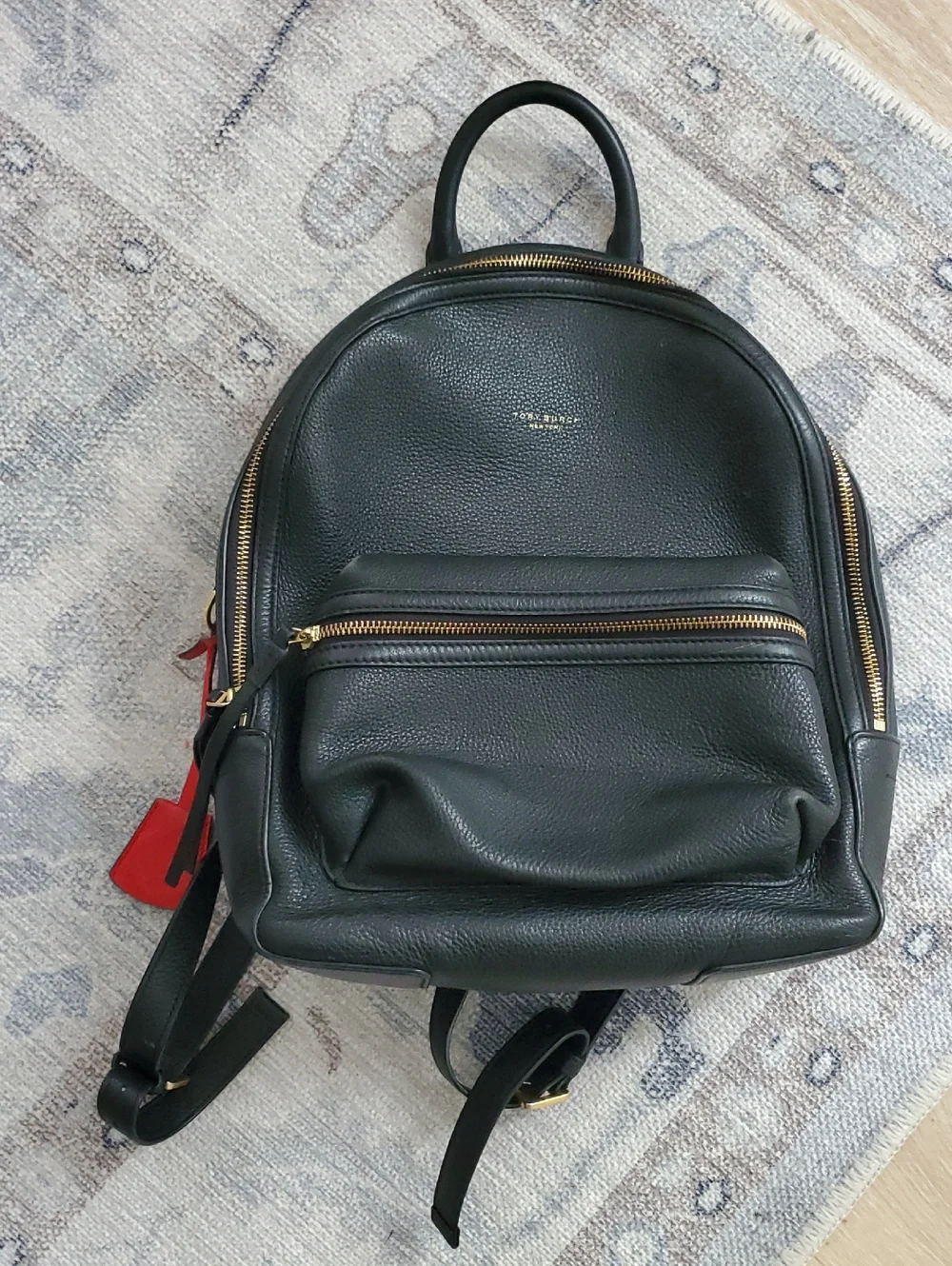 Tory Burch Black Pebbled Leather Backpack Bag Purse